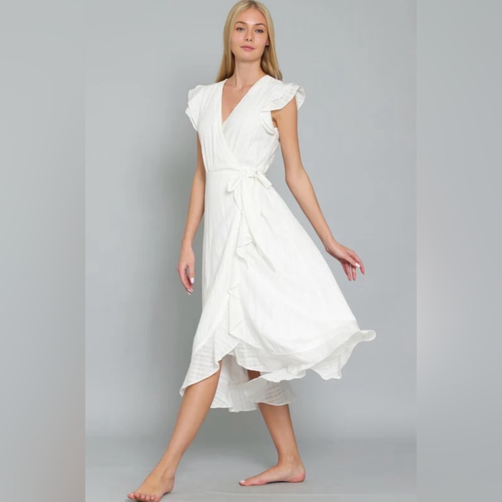 Ruffled White Wrap Dress